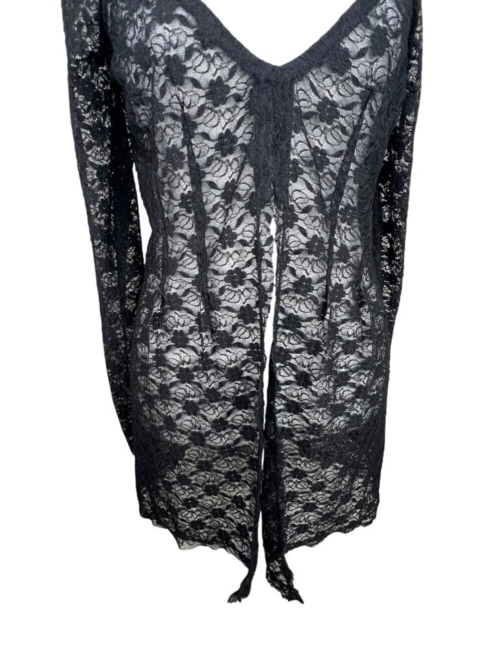 Free People Black Floral Lace Long Sleeve Tunic Top Womens Small New - Picture 11 of 15